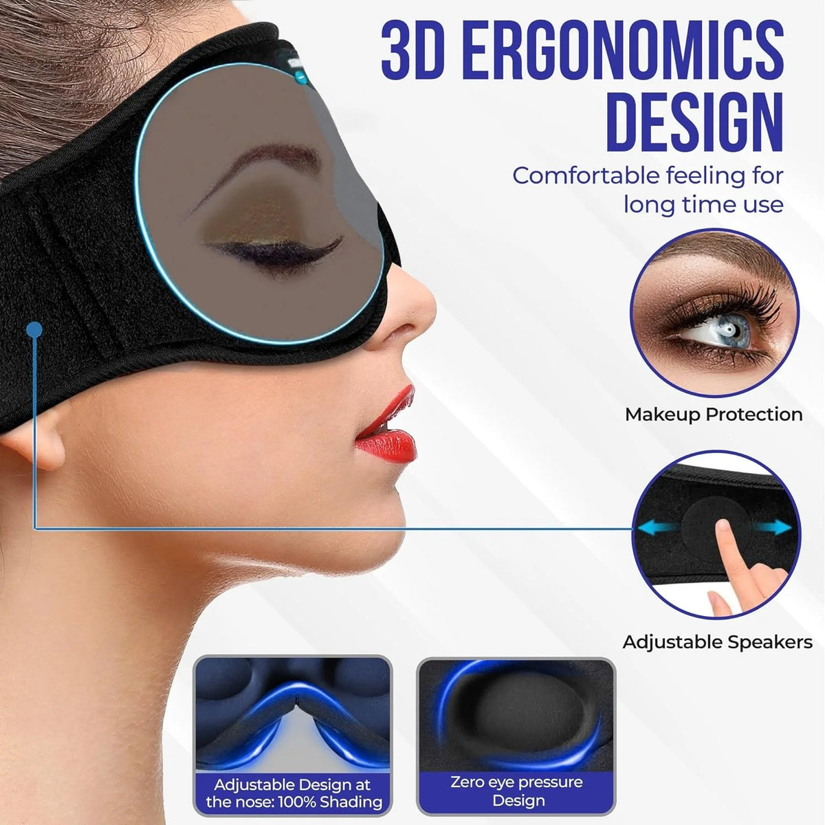 3D Sleep Eye Mask with Headphones & Earbuds for Men/Women Side Sleepers-Travel Insomnia Relief Meditation 10 Hours Play Time