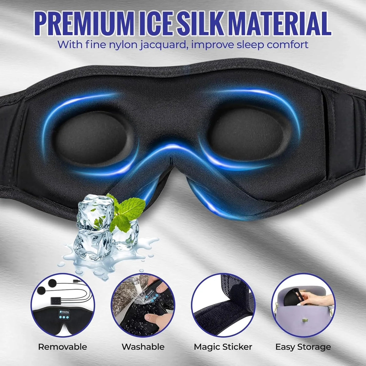 3D Sleep Eye Mask with Headphones & Earbuds for Men/Women Side Sleepers-Travel Insomnia Relief Meditation 10 Hours Play Time