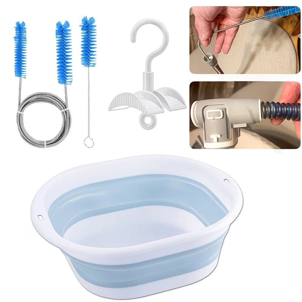 Cpap Cleaning Kit, Used for Cleaning Tubing, Masks, Headgear, and Straps, 1 Tubing Cleaning Brush, 1 Cpap Hook, 1 Foldable Washbasin, Cpap Supplies, Compatible with Standard Tubes with a Diameter of 15-22mm