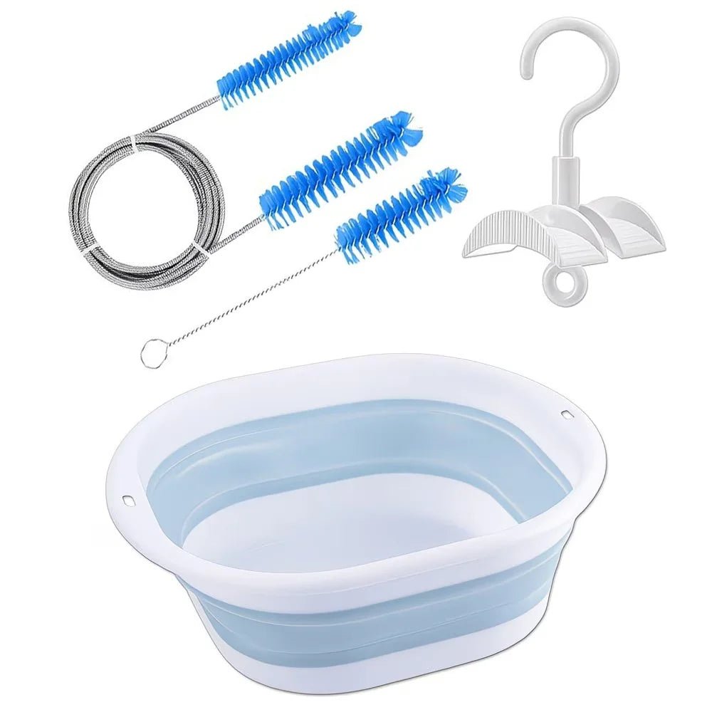 Cpap Cleaning Kit, Used for Cleaning Tubing, Masks, Headgear, and Straps, 1 Tubing Cleaning Brush, 1 Cpap Hook, 1 Foldable Washbasin, Cpap Supplies, Compatible with Standard Tubes with a Diameter of 15-22mm