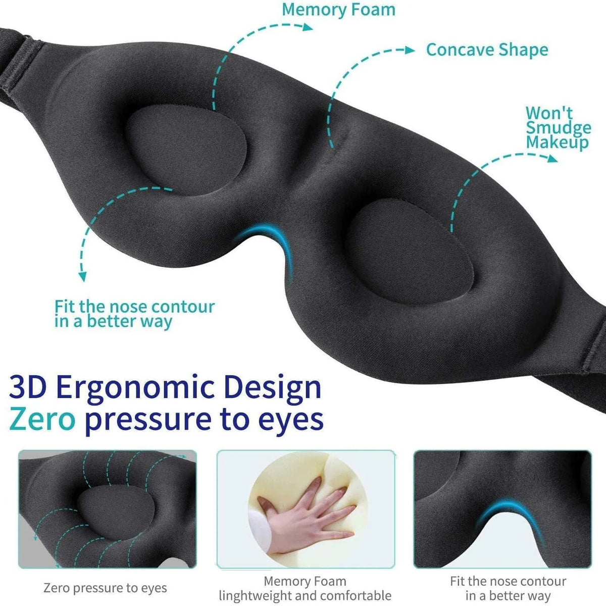 3D Blackout Sleep Mask | Complete Light Blocking | Side Sleeper