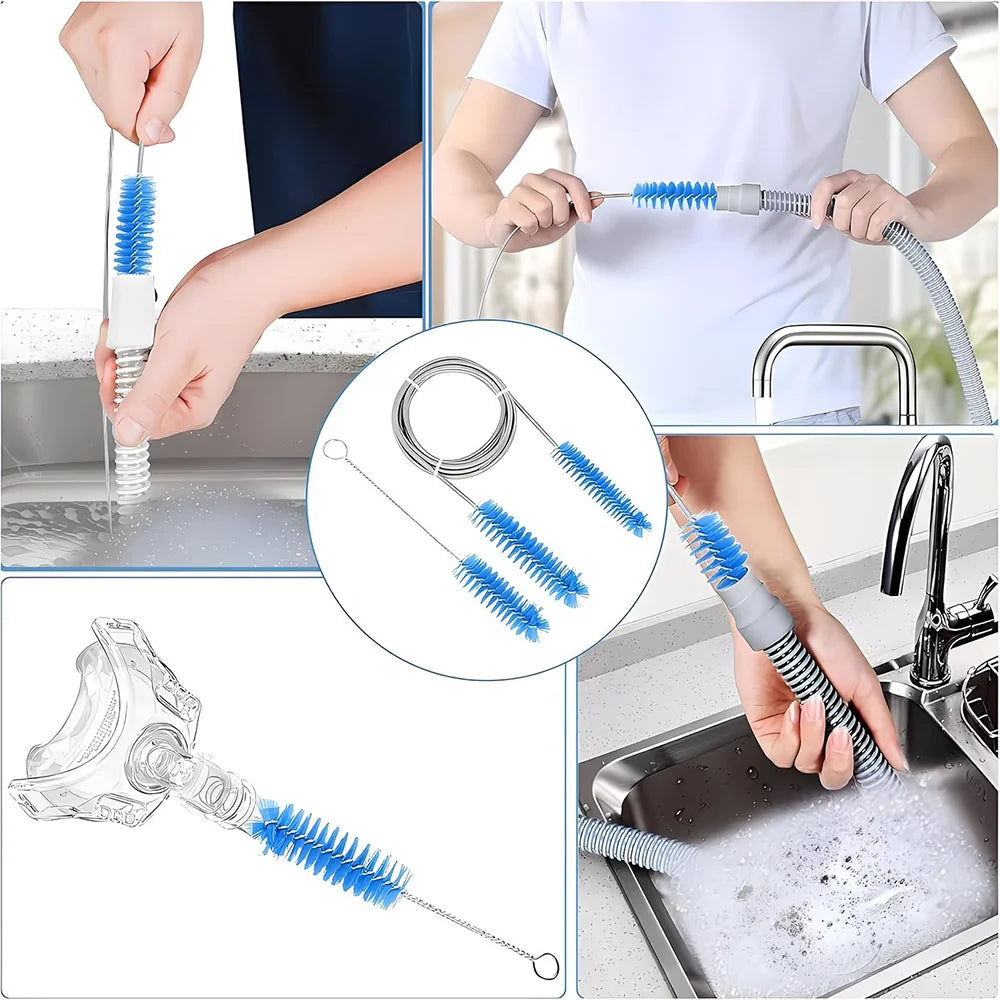 Cpap Cleaning Kit, Used for Cleaning Tubing, Masks, Headgear, and Straps, 1 Tubing Cleaning Brush, 1 Cpap Hook, 1 Foldable Washbasin, Cpap Supplies, Compatible with Standard Tubes with a Diameter of 15-22mm
