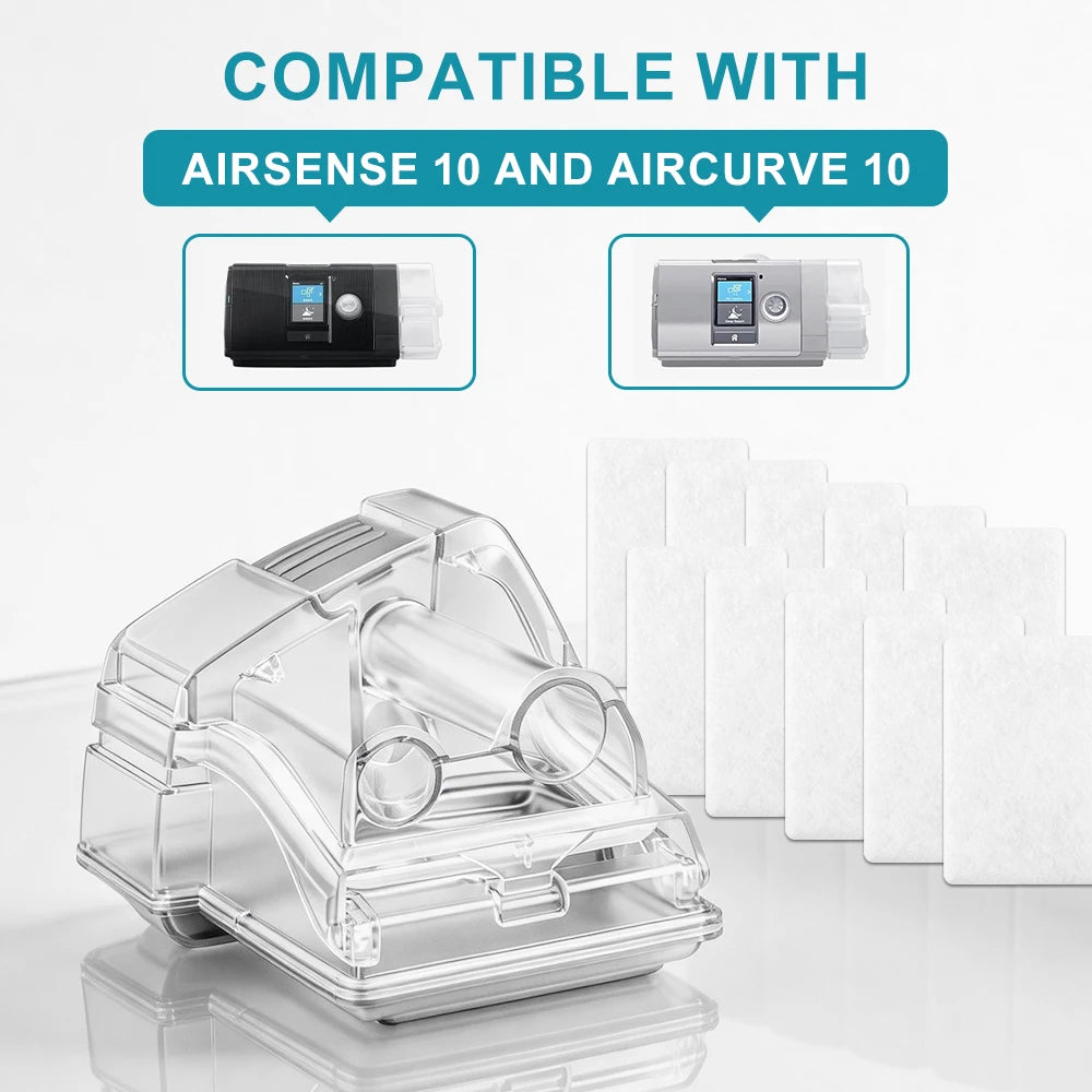 CPAP Replacement Water Chamber with 10 Filters for AirSense 10 AirCurve 10 S10 Ventilator Tube Humidifier Tank CPAP Accessories